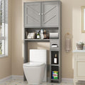 Shintenchi Over the Toilet Storage Cabinet, Bathroom Storage Cabient with Barn Doors, Bathroom Storage Shelf Organizer with Toilet Paper Holder, Adjustable Shelf and Anti-Tip Device, Gray