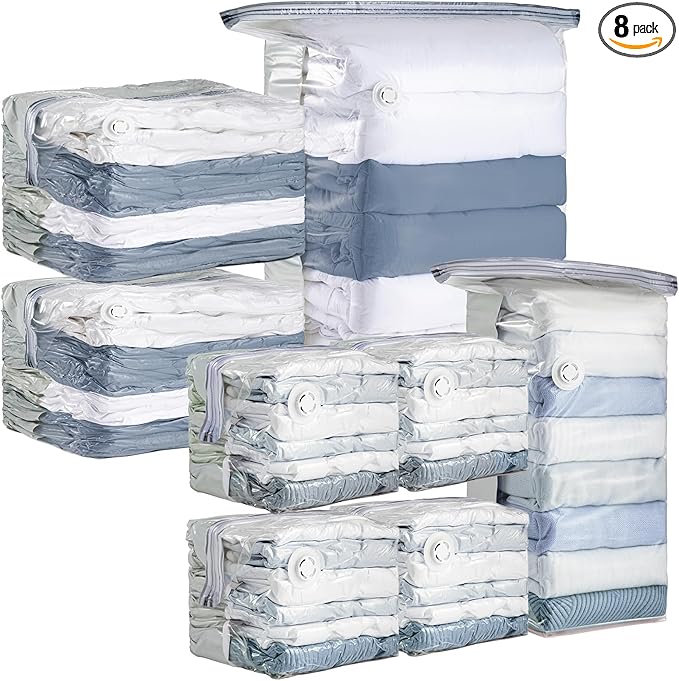 TAILI 8 Pack Vacuum Storage Bags, Cube Space Saver Bags Combo(3 Jumbo +5 Medium), Vacuum Seal Bags for Bedding, Clothing, Comforters, Blankets, Closet Oragnizaer and Space Saving
