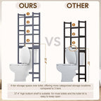 Over The Toilet Storage with 2 Baskets, 4-Tier Bamboo Organizer Rack with Paper Holder & 4 Hooks & Waterproof Feet Pad,Freestanding Shelf for Bathroom(Grey)