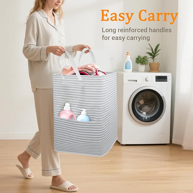 Ultra-durable Laundry Hamper with Practical Side Pocket,Freestanding Laundry Basket with Portable Handles,Foldable Dirty Clothes Basket Space-saving Storage for Bathroom,Bedroom,Nursery,Dorm,Camper,RV