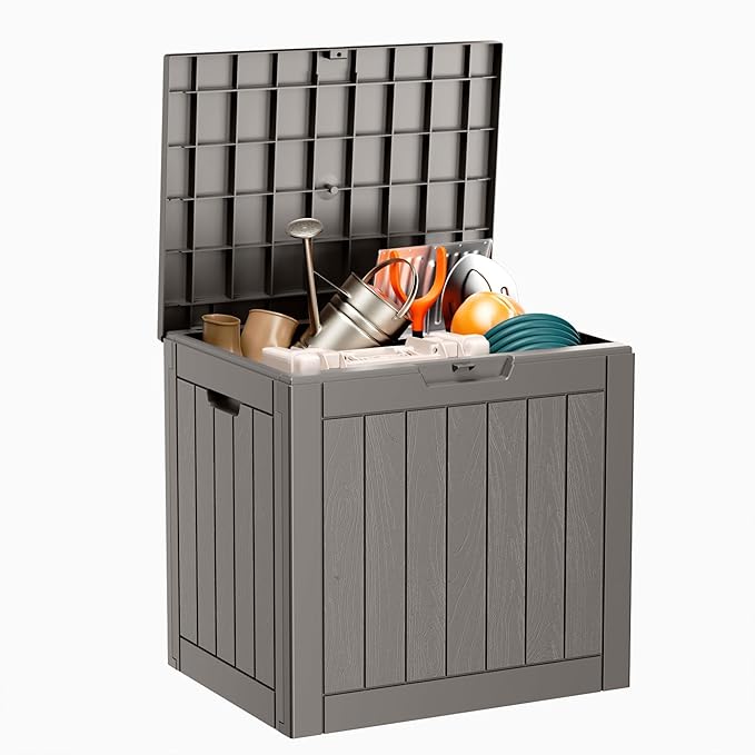 30 Gallon Resin Deck Box Outdoor Storage Box for Patio Furniture,Outdoor Cushions,Garden Tools and Pool Supplies,Waterproof,Lockable(Grey,30Gallon)