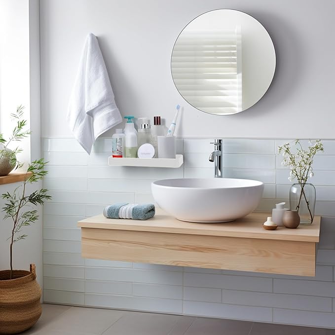 Z metnal Small Glass Bathroom Shelves, Floating Shelf, Mini Wall Shelf for Bathroom Organizer, Wall Mounted, White, 12 inch / 30cm