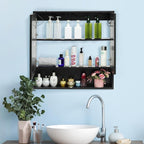 ALIMORDEN Medicine Cabinet with Light, Bathroom Wall Cabinet with Defogger Mirror & LED Lights, 2 Doors Wall Mounted Bathroom Mirror, Recessed or Surface Mount, Morden Black(Cubic 30.4 x 29.5), Small