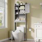 ZENY Over The Toilet Storage Cabinet, Bathroom Organizer with Adjustable Shelf and Double Doors, Freestanding Bathroom Space Saver Toilet Rack (Gray)