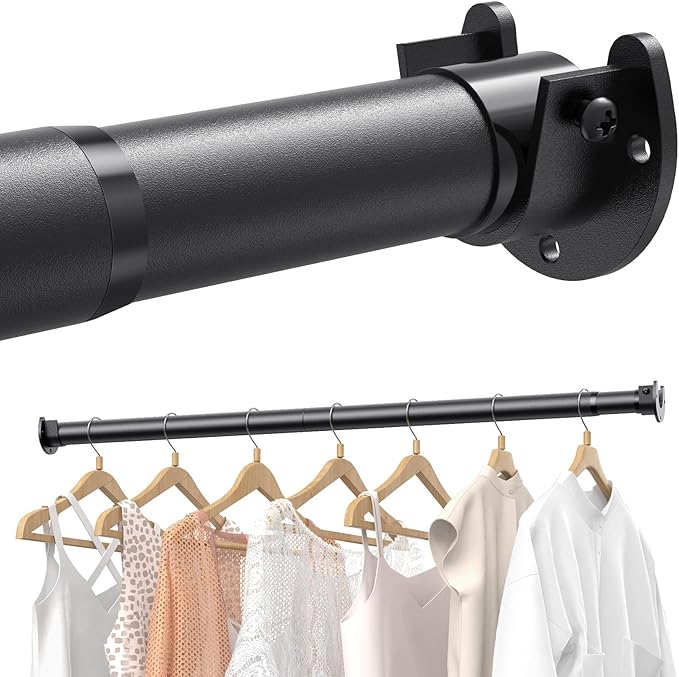 Closet Rods for Hanging Clothes, 17 to 159 Inches Stepless Adjustable Metal Closet Rod, 1.3 Inches Heavy Duty Clothes Hanging Rod for Closet Wardrobes Laundry RV, Black