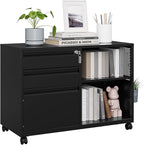 MIIIKO File Cabinet 3 Drawer, Mobile Filing Cabinets with Shelf, Home Office Rolling File Storage Cabinet with Lock, Metal Printer Stand with Casters Office Storage A4, Letter Legal File Folders