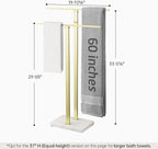 KES Standing Towel Rack with Marble Base, 2-Tier Towel Stand for Bathroom Floor, Upgrade Steady Design, T-Shaped Towel Drying Rack Gold, SUS304 Stainless Steel, Brushed Gold Finish, BTH217-BZ