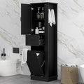 Tall Laundry Cabinet with Tilt Out Hamper, Wood Bathroom Storage Cabinet with Door,Drawer and Adjustable Shelves Freestanding (Black)