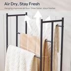 HOOBRO Free Standing Towel Rack for Bathroom, 25.2" L x 11.4" W x 39.4" H, 3-Tier Blanket Rack Stand with Bottom Mesh, Freestanding Quilt Stand with Adjustable Feet, Industrial Style, Black BK09LB01