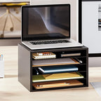 Ballucci 5 Tier Paper Organizer Letter Tray, Wood Desk File Organizer with Adjustable Shelves, Home Office School Letter/A4 Mail Sorter Magazine Holder - Black