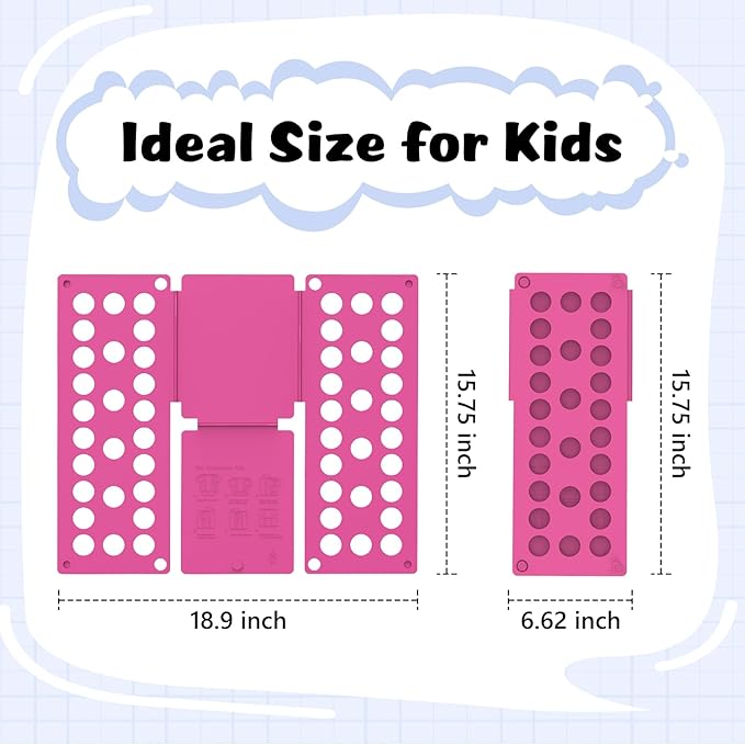 Geniusidea Shirt Folding Board Kids Clothes Folder, Quickly Fold Shirts & Pants & Small Clothes, Laundry Folding Tool with Space-Saving Design, Durable Material Easy Storage Organizer Pink