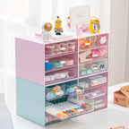 Desk Organizer with Drawer, Office Organizer with 4 Drawers, Desk Storage Box for, Desktop, Dressing table, Office, School, Home, Plastic Box and 4 Acrylic Drawers(Blue)