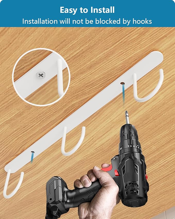 3 Pack Mug Hooks Under Cabinet, Coffee Mug Holder for Hanging Under Shelf, Cup Hanger with 9 Hooks for Displaying Mugs, Coffee Cups and Kitchen Utensils, White