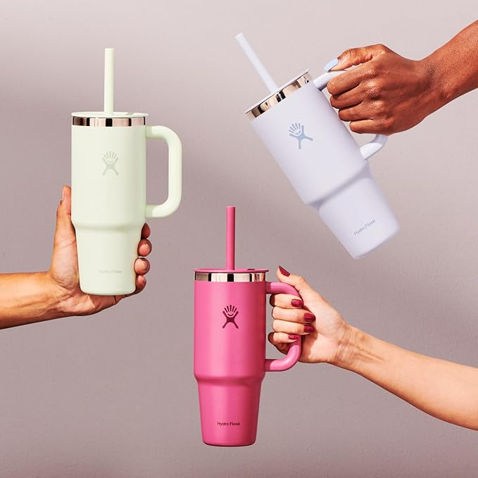 Hydro Flask Travel Tumbler with Handle, Lid and Straw - Insulated Stainless Steel in 24 Oz Indigo