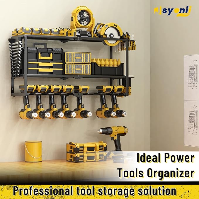 Power Tool Organizer Wall Mount, Heavy Duty 8 Drill Holder Wall Mount, Metal Cordless Tool Shelf, Tool Holder and Storage Rack for Garage Organization Workshop