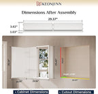 Keonjinn Medicine Cabinet Mirror 30" x 26", Assembly Needed, White Bathroom Mirror with Storage, Beveled Aluminum Frame, Stepless Adjustable Shelves, Surface Mount or in Wall