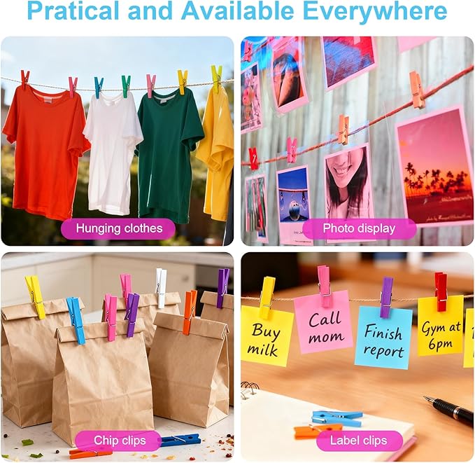 128 Pcs Colored Clothespins 10 Color, Colored Clothes Pins Wooden (68 Pcs 2.9 Inch Large Wooden Clothespins 60 Mini Clothespins), Clothes Pins for Classroom