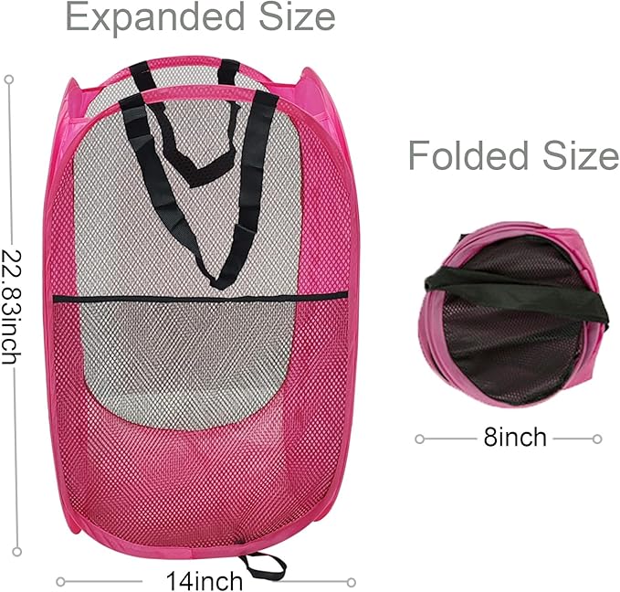 Larpur Pop Up Laundry Baskets, 2 Pack Mesh Laundry Hampers Collapsible Clothes Hampers, Portable Cruise Laundry Hampers for Home, Dorm, Travel (Black + Pink)