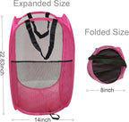Larpur Pop Up Laundry Baskets, 2 Pack Mesh Laundry Hampers Collapsible Clothes Hampers for Home, Dorm, Travel (Pink + Blue)