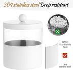 Gaussra White Apothecary Jars, White Qtip Holder - Stainless Steel Bathroom Jar with Stickers - Farmhouse Decor Qtip Dispenser for Qtips, Cotton Balls, Swabs, Makeup Sponges (2-Pack)