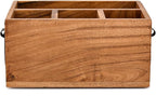 Utensil Holder Acacia Wood 4-Compartment Kitchen Countertop Organizer for Cooking Tools & Flatware with Black Iron Handle (9" X 6" X 4.5")