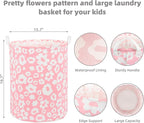 Foldable Baby Laundry Basket Hamper for Nursery Girl kids Clothes laundry hamper basket Portable Tall Collapsible Cute Laundry Basket Organizer, Nursery Storage Basket with Handles (Pink Flowers)
