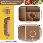 Bento Box Adult Lunch Box Kids,Lunch Containers for Adults/Kids/Toddler,5 Compartments Bento Lunch Box with Sauce Vontainers,Microwave & Dishwasher & Freezer Safe,BPA-Free (Brown)