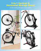 WSDCAM Bike Stand, 2-in-1 Vertical & Horizontal Storage Rack Adjustable, Foldable Bicycle Floor Stand for Garage Indoor Outdoor Small Spaces, Bike Rack Fits 16-29" Road/Mountain Bikes, Repair Stand