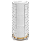 BROOKSTONE, Stylish Toilet Paper Holder with Bamboo Base, Freestanding Bathroom Tissue Organizer, Minimalistic Storage Solution, Modern Trending Design [Holds Large Rolls], Chrome…