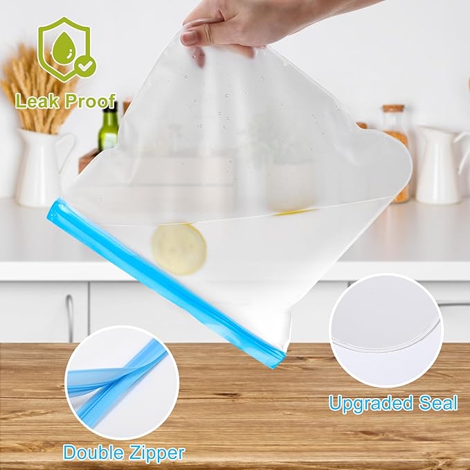 Lerine 18 Pack Reusable Sandwich Bags Dishwasher Safe, BPA Free Food Storag Bags, Extra Thick Leakproof Reusable Quart Freezer Bags for Cereal, Lunch, Vegetables, Fruits (Gray, 18Sandwich)