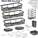 Shower Caddy Adhesive Shower Organizer 8-Pack, Rustproof Stainless Steel Bathroom Shelves, Large Capacity No-Drill Rack Storage Accessories with Soap Dish Toothbrush Holder Hooks