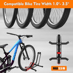 Bike Stand Floor, Portable Bike Storage for Garage - Fit for 24"-29" Bikes, Tire Width up to 3.5", Road & Mountain Bicycle Stand, Front and Rear Wheel Parking Rack - Red