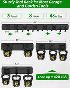 Garden Tool Organizer 48 in with 18 Garage Hooks, Heavy Duty Garage Wall Hooks for Hanging Ladder, Bike, Tool Storage Rack for Yard Tools, Shovel, Shed (23 Pack)