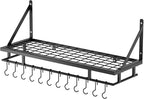 KES 30-Inch Kitchen Pan Pot Rack Wall Mounted Hanging Storage Organizer Wall Shelf with Hooks Matte Black, KUR215S75A-BK