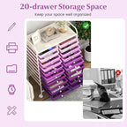 GOFLAME 20-Drawer Rolling Storage Cart, Multifunctional Art Craft Organizer Cart, Mobile Utility Storage Cart with Removable Drawers & Lockable Wheels, Craft Cart for Home Office, Purple Gradient