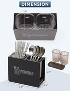 Kitchen Utensil Holder, Metal Silverware Holder with 2 Plastic Cups and Base, Modern Farmhouse Kitchen Decor, Countertop Utensil Organizer for Spoons Cooking Tools (Black)