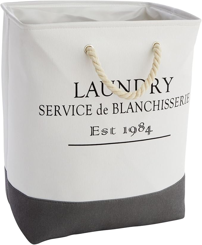 Okuna Outpost Canvas Laundry Hamper - Space-Saving Collapsible Basket - Farmhouse Laundry Basket - Dry Cleaning Tote for Delicates - White, 12 x 16 x 19.2 in, 60L