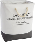 Okuna Outpost Canvas Laundry Hamper - Space-Saving Collapsible Basket - Farmhouse Laundry Basket - Dry Cleaning Tote for Delicates - White, 12 x 16 x 19.2 in, 60L