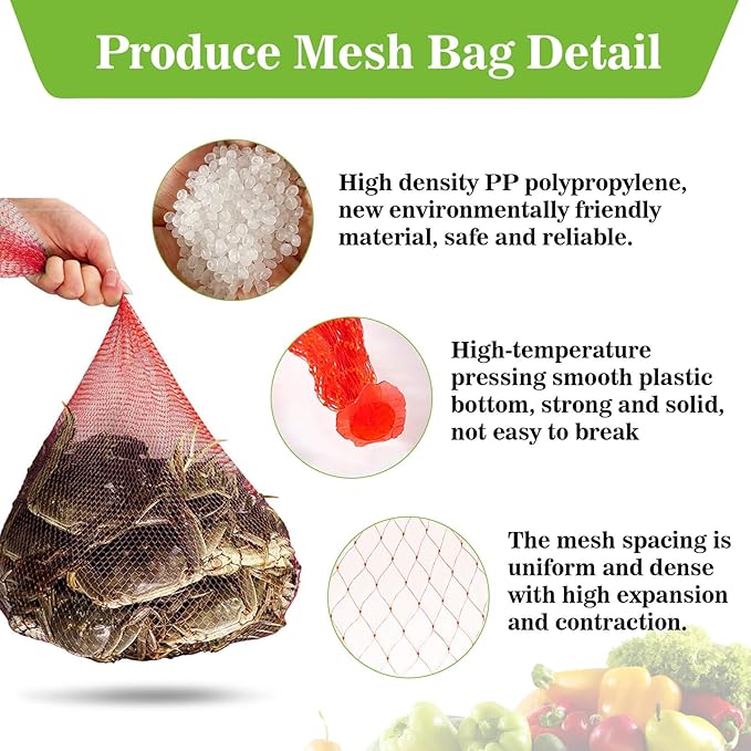 Sukh 90PCS Mesh Produce Bags - 24Inch Mesh Vegetable Bags Onion Storage Net Produce Seafood Net for vegetables Storage Fruits Seafood and Other Agricultural Products Red