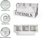 Suli Extra Large Kitchen Utensils Holder with 4 Compartments, White Wooden Utensil Organizer for Kitchen Countertop, Farmhouse Utensil Storage, Rustic Cooking Utensils - White Grain