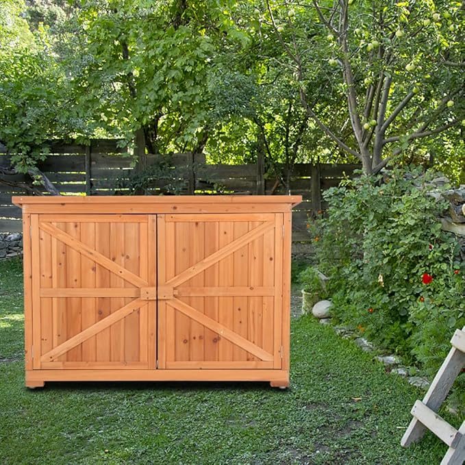 VINGLI Outdoor Wooden Storage Shed, 50.4” x 19.7” x 34.6” (L x W x H) Extra Large Garden Shed Outside Tool Cabinet with 2 Safety Latches, Patio Storage Organizer for Garden Yard Lawn Equipment