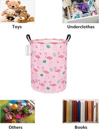 QUEENLALA Large Storage Basket,Laundry Hamper/Bathroom/Home Decor/Collapsible Round Storage Bin,Boys and Girls Hamper/Boxes/Clothing(Round-Pink Flamingo)