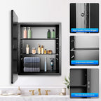 Medicine Cabinet with Mirror, 16x22 inch Black Recessed Medicine Cabinet or Surface Wall Mount Bathroom Cabinets with Adjustable Shelves Metal Framed Mirror, Rounded Rectangle Storage Cabinet