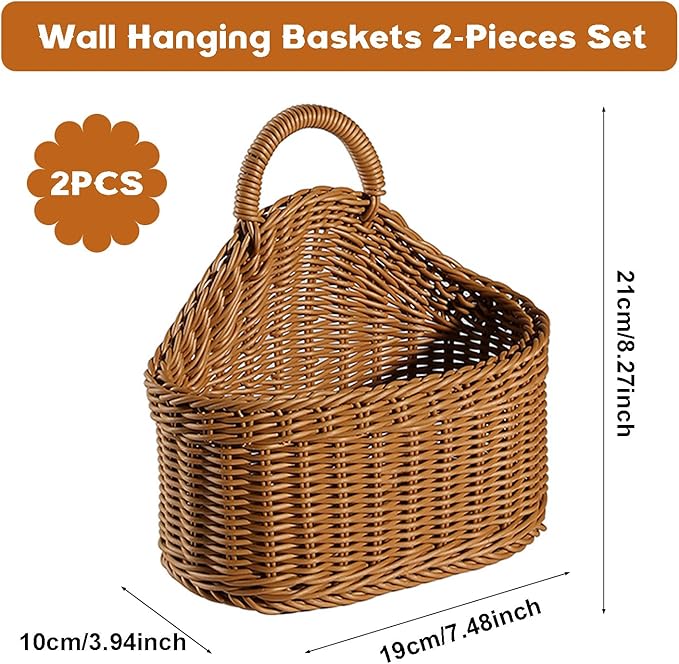 2 Pcs Hanging Storage Baskets, Potato Garlic Onion Pantry Storage Baskets, Wall Decorative Storage Basket, Washable Decorative Basket Woven Wall Basket Kitchen Bin for Kitchen, Living Room