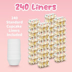 (6 Count x 40 Sets) Stackable Cupcake Containers with 240 Pack Liners, Plastic Cupcakes Boxes Holders for 6 cakes, High Tall Dome Lid Cupcakes Carrier, Clear Cupcake Trays/Containers/Holders