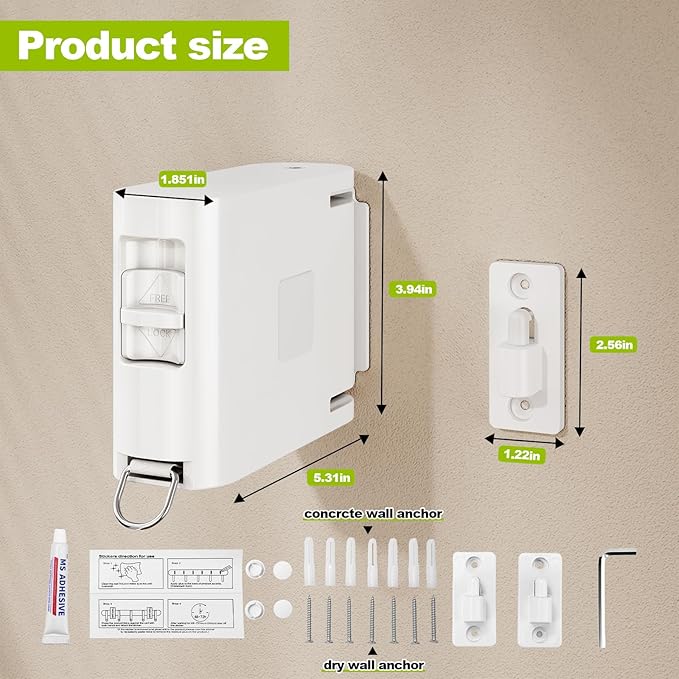 13.9 ft TPU Retractable Clothesline for Indoor & Outdoor – Heavy‑Duty Windproof Wall‑Mounted Drying Line with Separate Hanging Holes for Faster Drying, Ideal for Home, Balcony & Garden