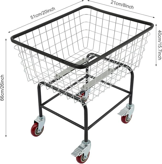 Steel Wire Laundry Cart with Wheels, Heavy Duty Rolling Laundry Basket, Large Metal Storage Cart for Laundry, Clothes, Towels, Bathroom, Commercial Laundry Organizer (Style2)