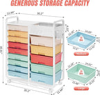 Rolling Storage Cart with 14 Drawers, Storage Organizer Cart with Tabletop and Pegboard,Utility Cart for Living Room, Classroom, Bedroom,Bathroom,Dorm,Office (Rainbow)