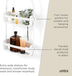 Umbra Flex Hanging Shower Caddy with 2 Shelves, Bathtub Shelf and Bathroom Organizer, White