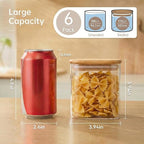 Square Glass Jars with Bamboo Lids 27 FL OZ [Set of 6], Glass Canisters with Airtight Lids, Glass Food Storage Containers for Coffee, Sugar, Tea, Candies, Cookies,Best for Kitchen & Pantry